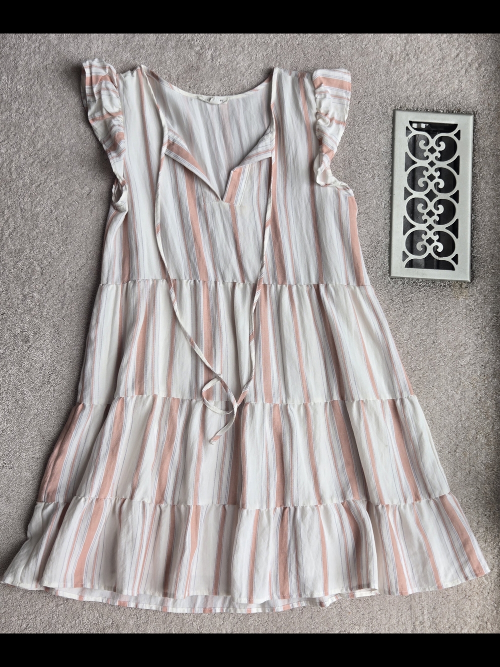 Blu Pepper Girls' Tiered Striped Mini Dress - White & Peach